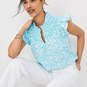 Ann Taylor Patterned Smocked Blouse NWT